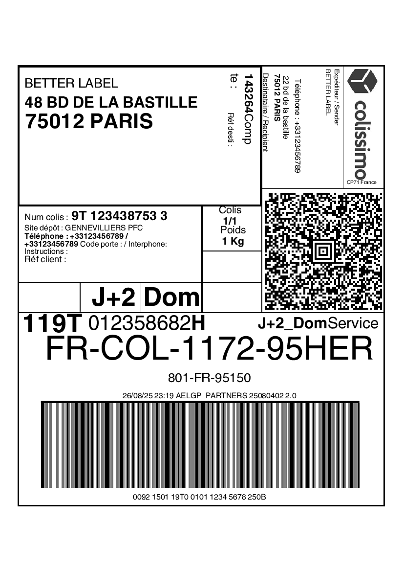 Exemple d'étiquette Colissimo A4 convertie au format A6